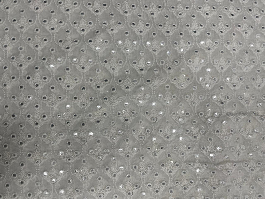 White Dyeable Floral Embroidered Georgette Fabric - Kapda Shop