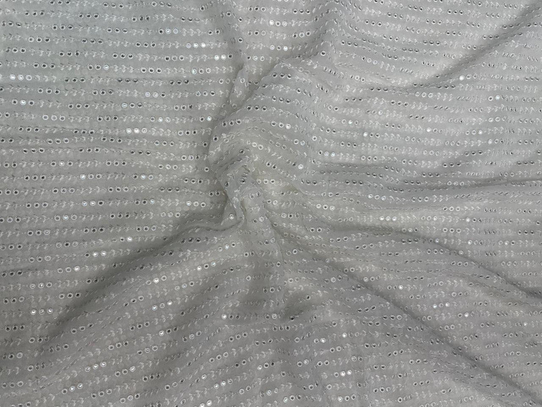 Dyeable White Stripes Embroidered Georgette Fabric - Kapda Shop