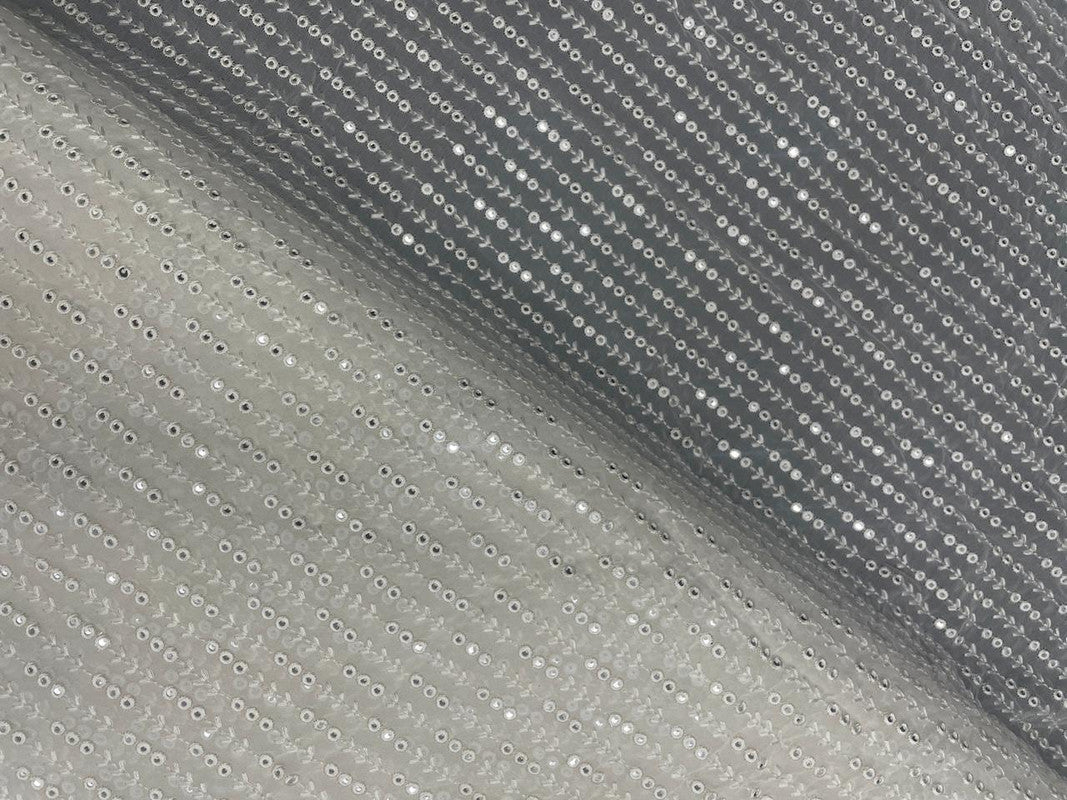 Dyeable White Stripes Embroidered Georgette Fabric - Kapda Shop