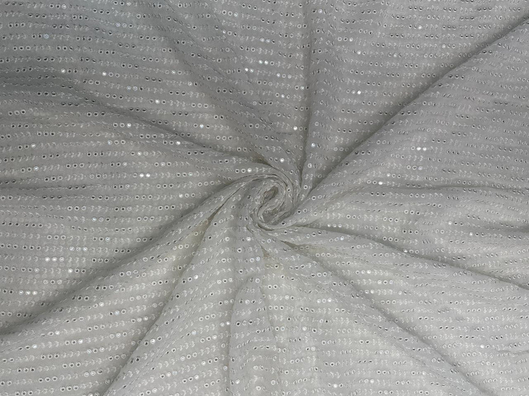 Dyeable White Stripes Embroidered Georgette Fabric - Kapda Shop