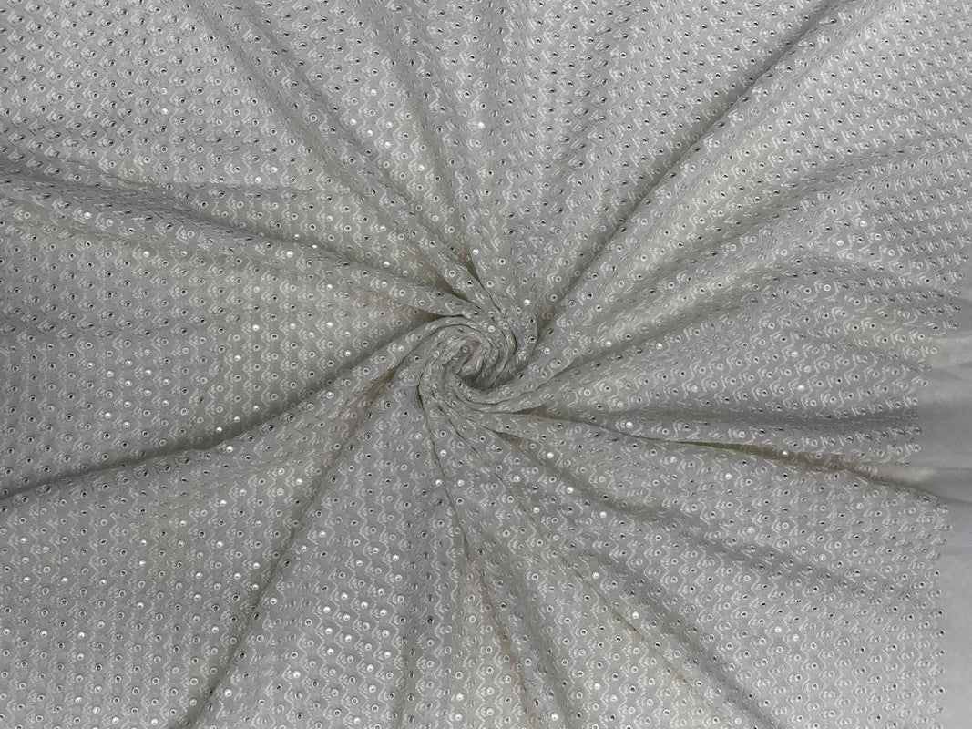 White Dyeable Floral Embroidered Georgette Fabric - Kapda Shop