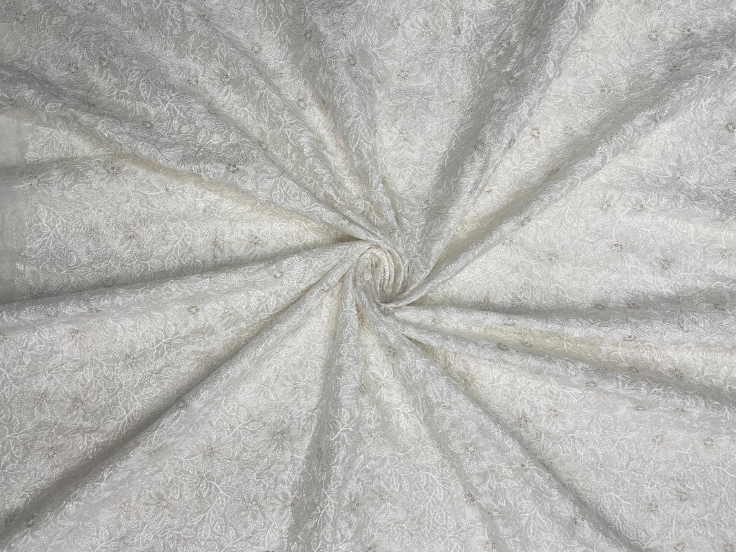 White Dyeable Floral Embroidered Organza Fabric - Kapda Shop