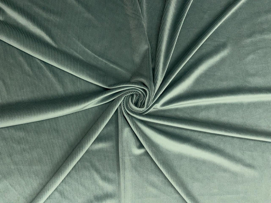Pista Green Stripes Premium Pleated Corduroy Fabric - Kapda Shop