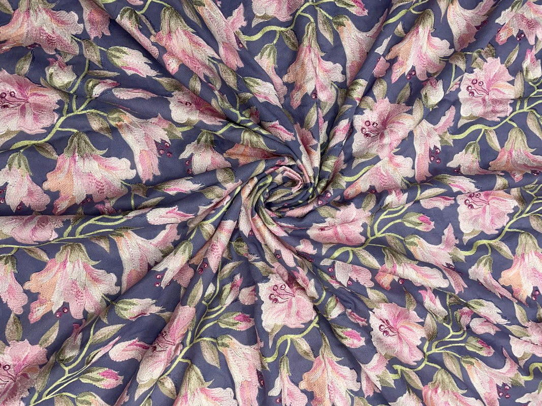 Royal Purple Floral Cotton Fabric - Kapda Shop