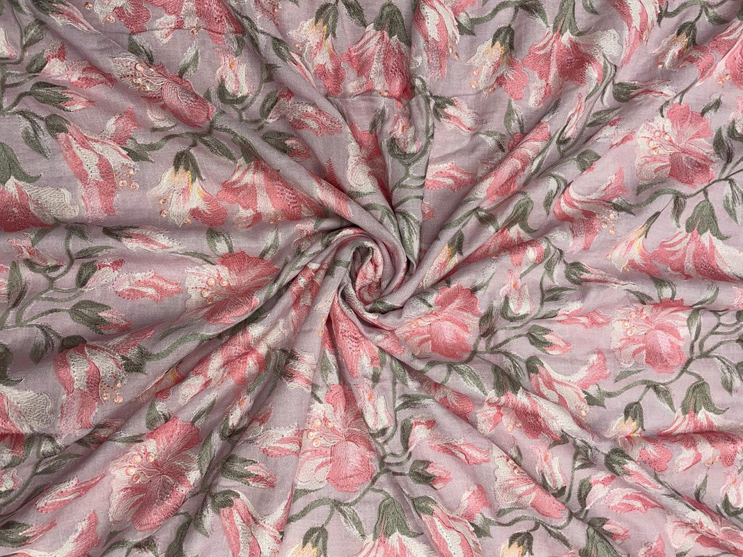 Pastel Pink Floral Cotton Fabric - Kapda Shop