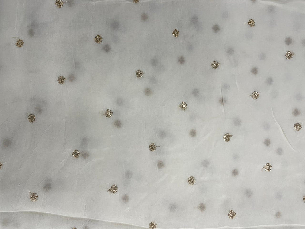 White Dyeable Butti Embroidered Chinnon Chiffon Fabric - Kapda Shop