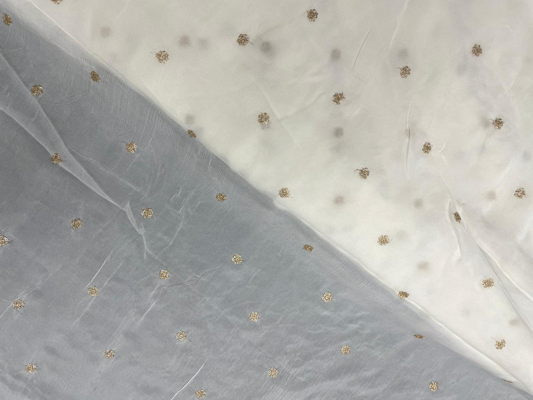 White Dyeable Butti Embroidered Chinnon Chiffon Fabric - Kapda Shop