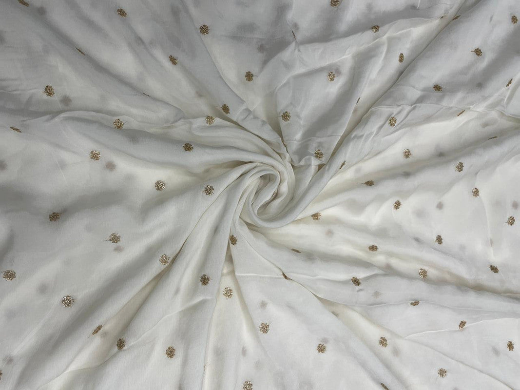 White Dyeable Butti Embroidered Chinnon Chiffon Fabric - Kapda Shop