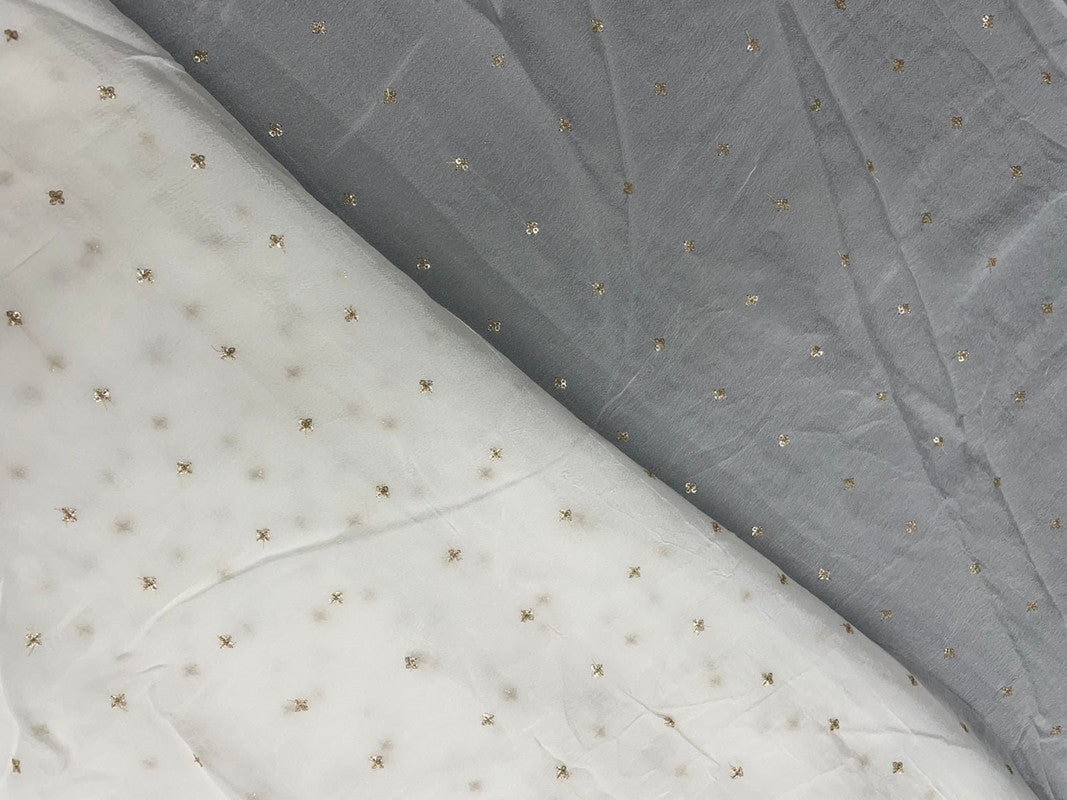 White Dyeable Butti Embroidered Chinnon Chiffon Fabric - Kapda Shop