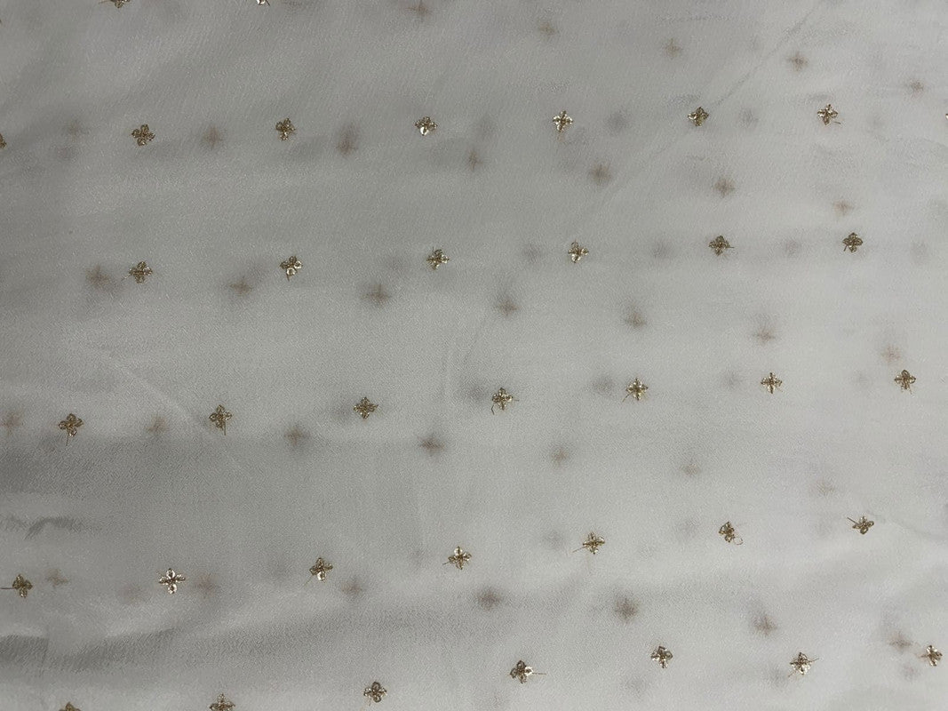 White Dyeable Butti Embroidered Chinnon Chiffon Fabric - Kapda Shop