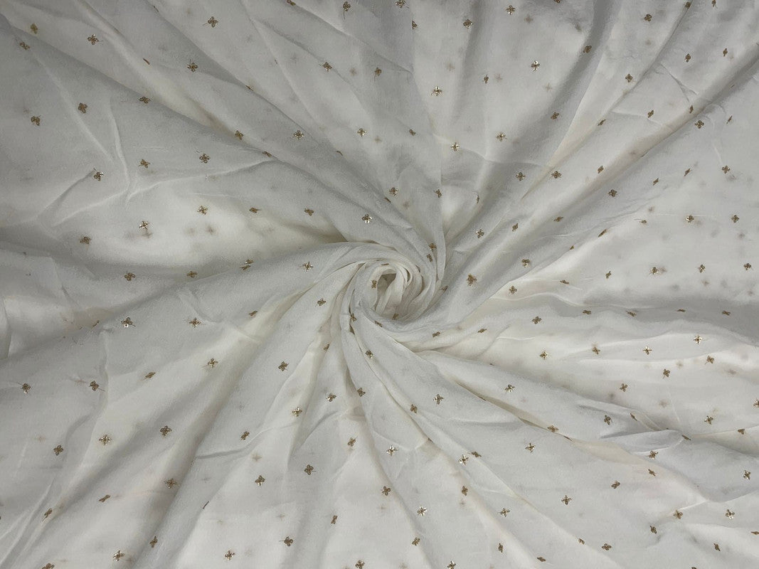 White Dyeable Butti Embroidered Chinnon Chiffon Fabric - Kapda Shop