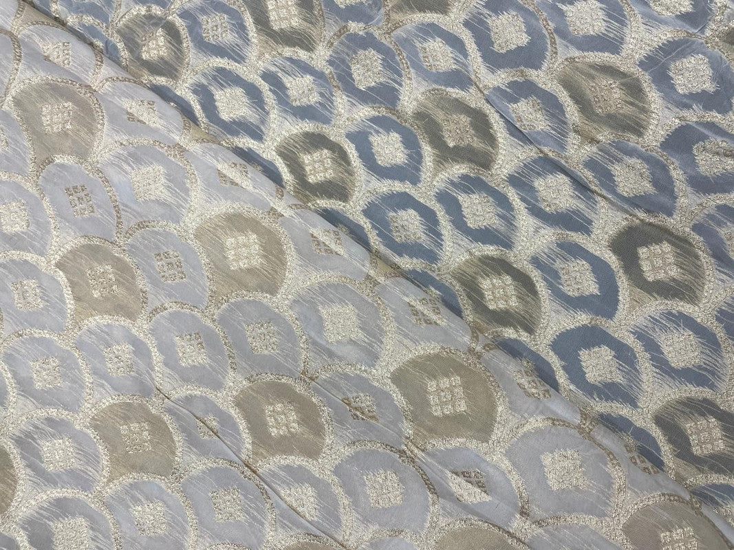 Golden Geometric Dyeable Viscose Organza Fabric - Kapda Shop