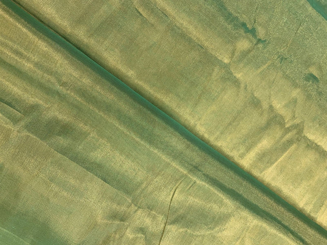 Green & Gold Plain Pure Tissue Fabric - Kapda Shop