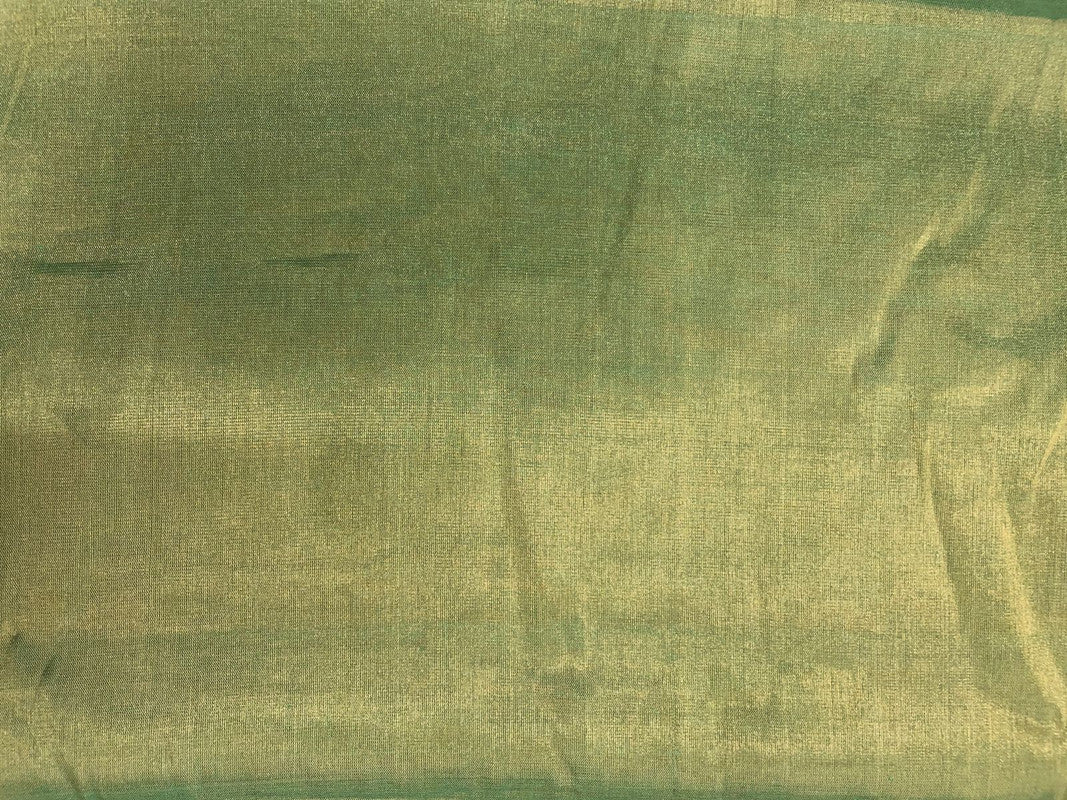 Green & Gold Plain Pure Tissue Fabric - Kapda Shop