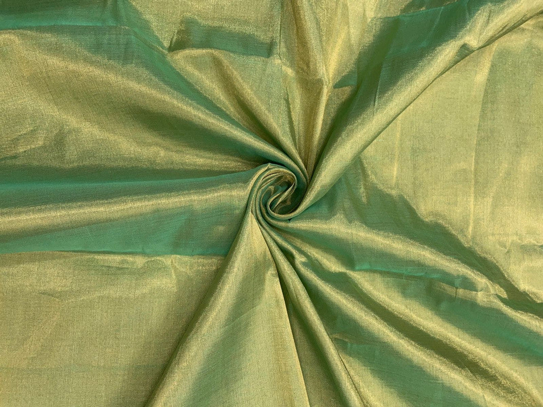 Green & Gold Plain Pure Tissue Fabric - Kapda Shop