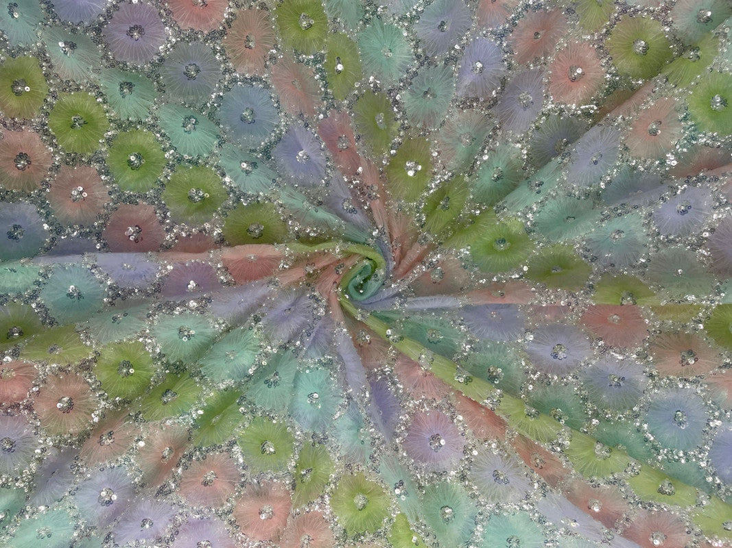 Multicolor Floral Embroiderd Net Fabric - Kapda Shop