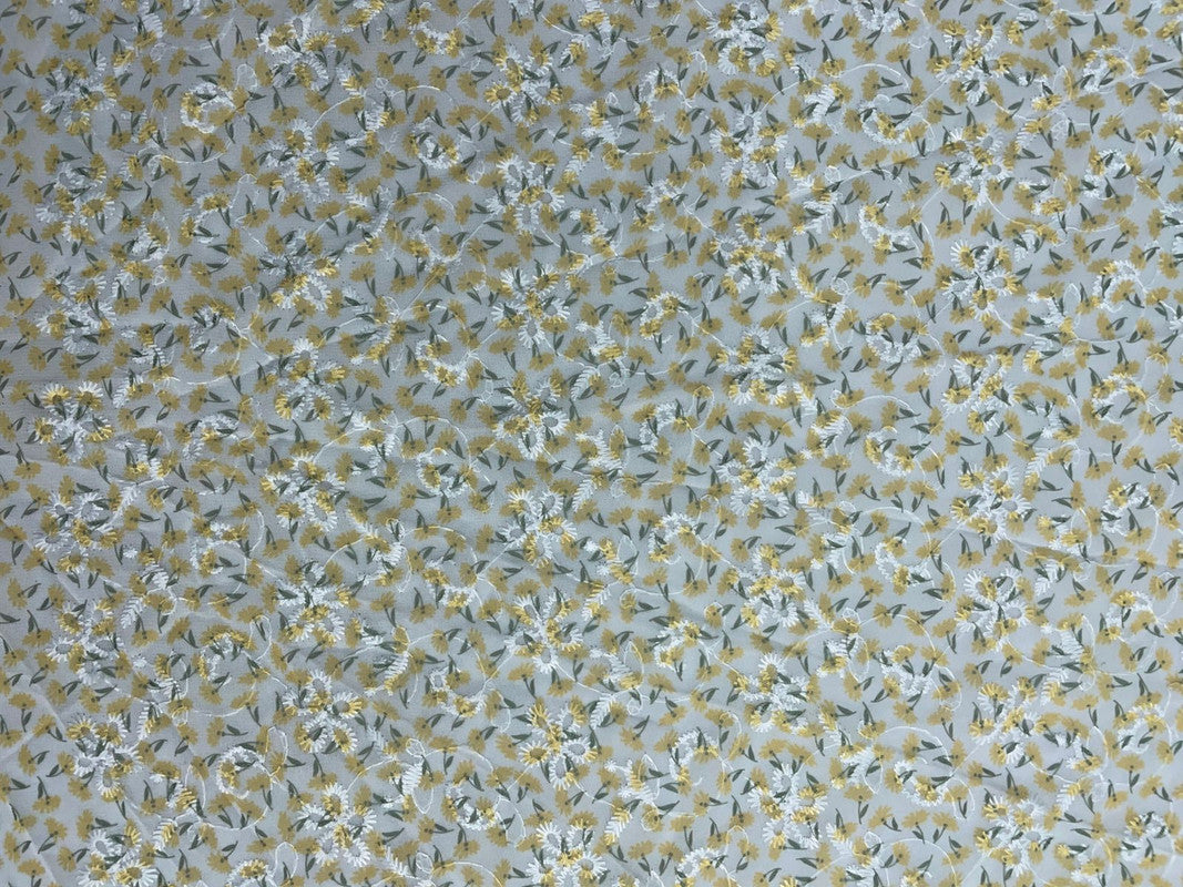 Yellow Floral Flat Embroiderd Chiffon Fabric - Kapda Shop