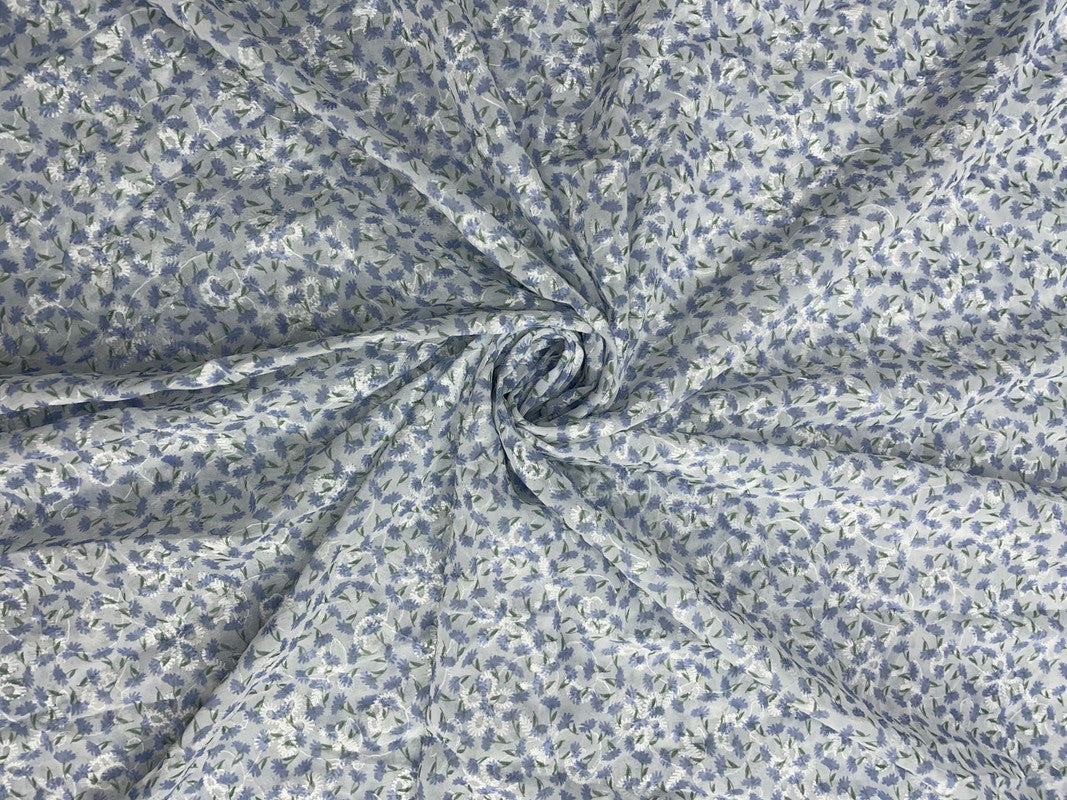 Light Lavender Floral Flat Embroiderd Chiffon Fabric - Kapda Shop