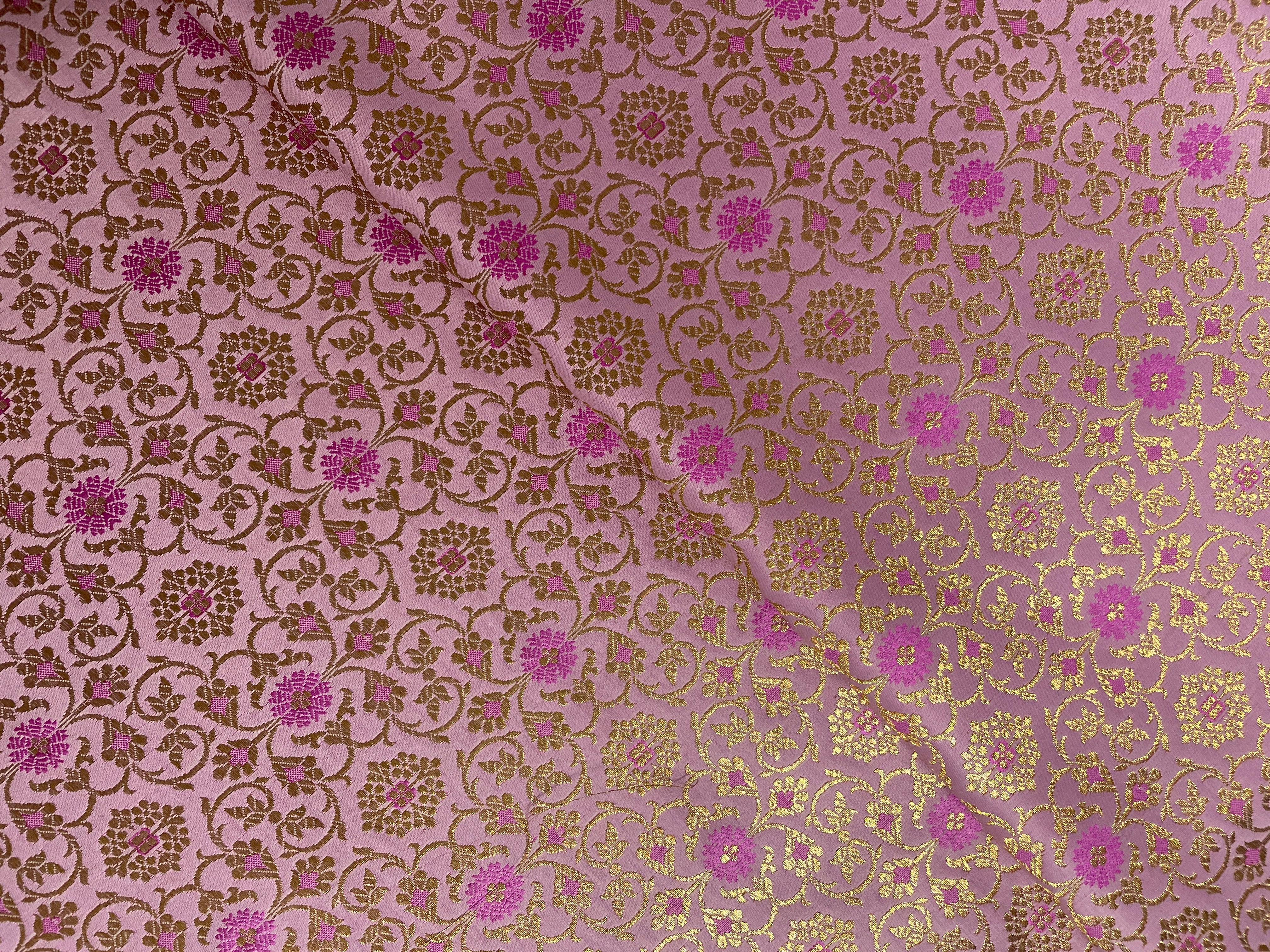 Pink Floral Semi Brocade Fabric Kapdashop