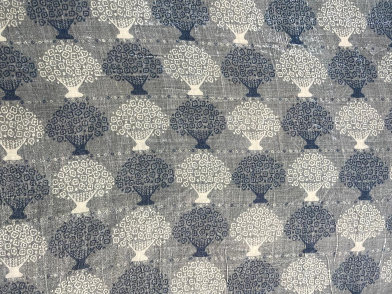 Grey Floral Pure Velvet Fabric - Kapda Shop