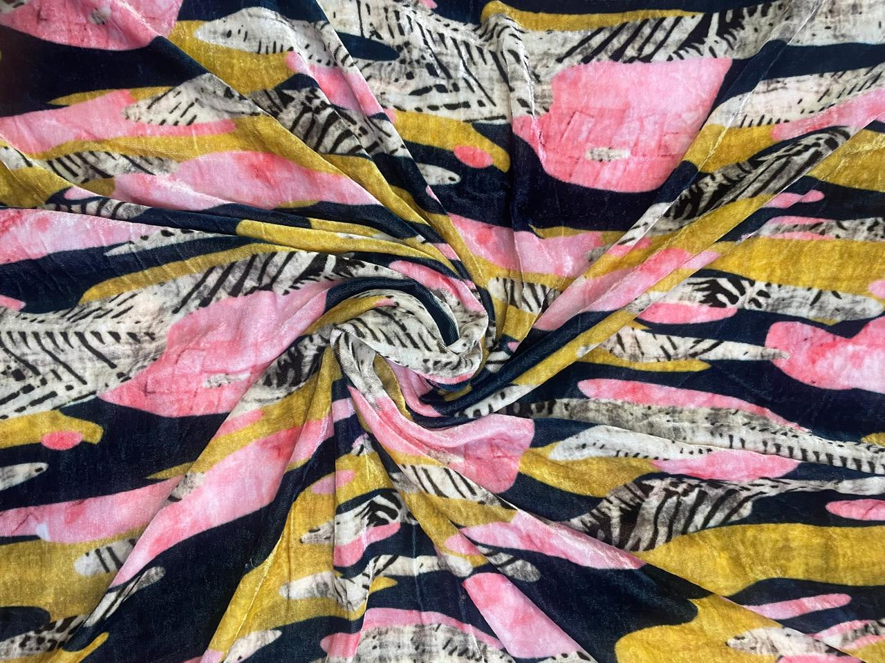 Multicolor Abstract Pure Velvet Fabric - Kapda Shop