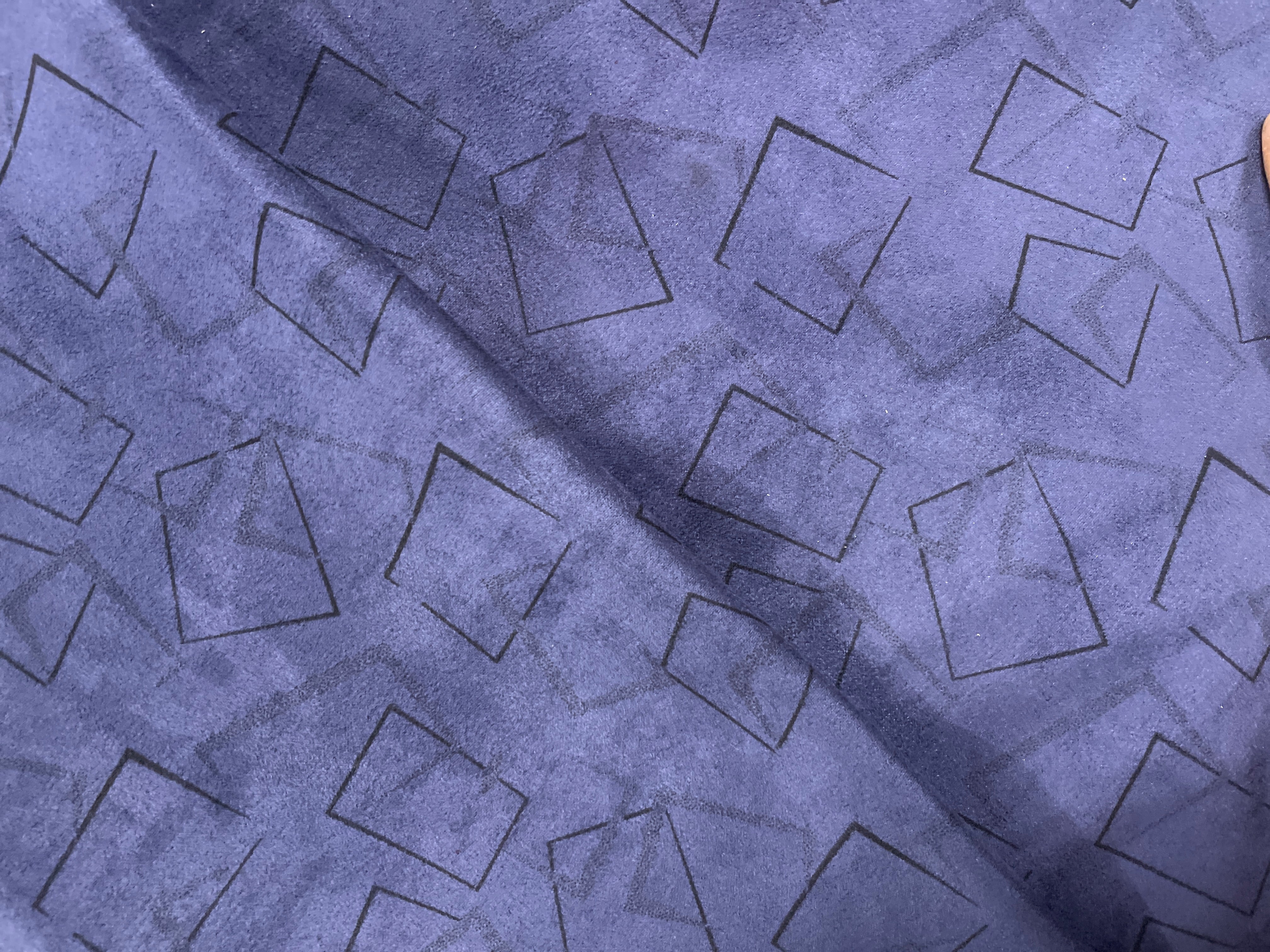 Navy Blue Abstract Suede Fabric - Kapda Shop