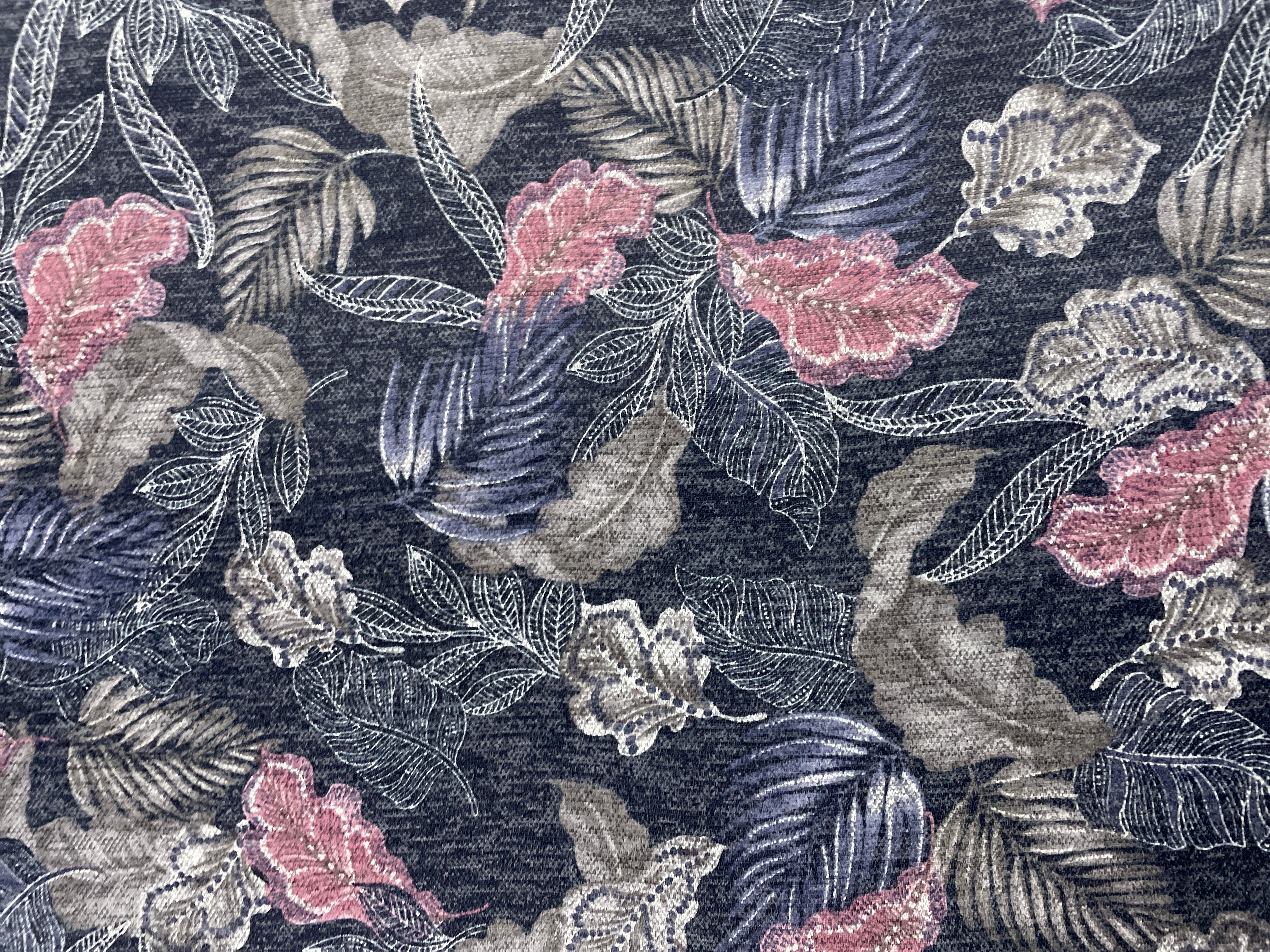 Navy Blue Onion Floral Karachi Lycra Fabric - Kapda Shop