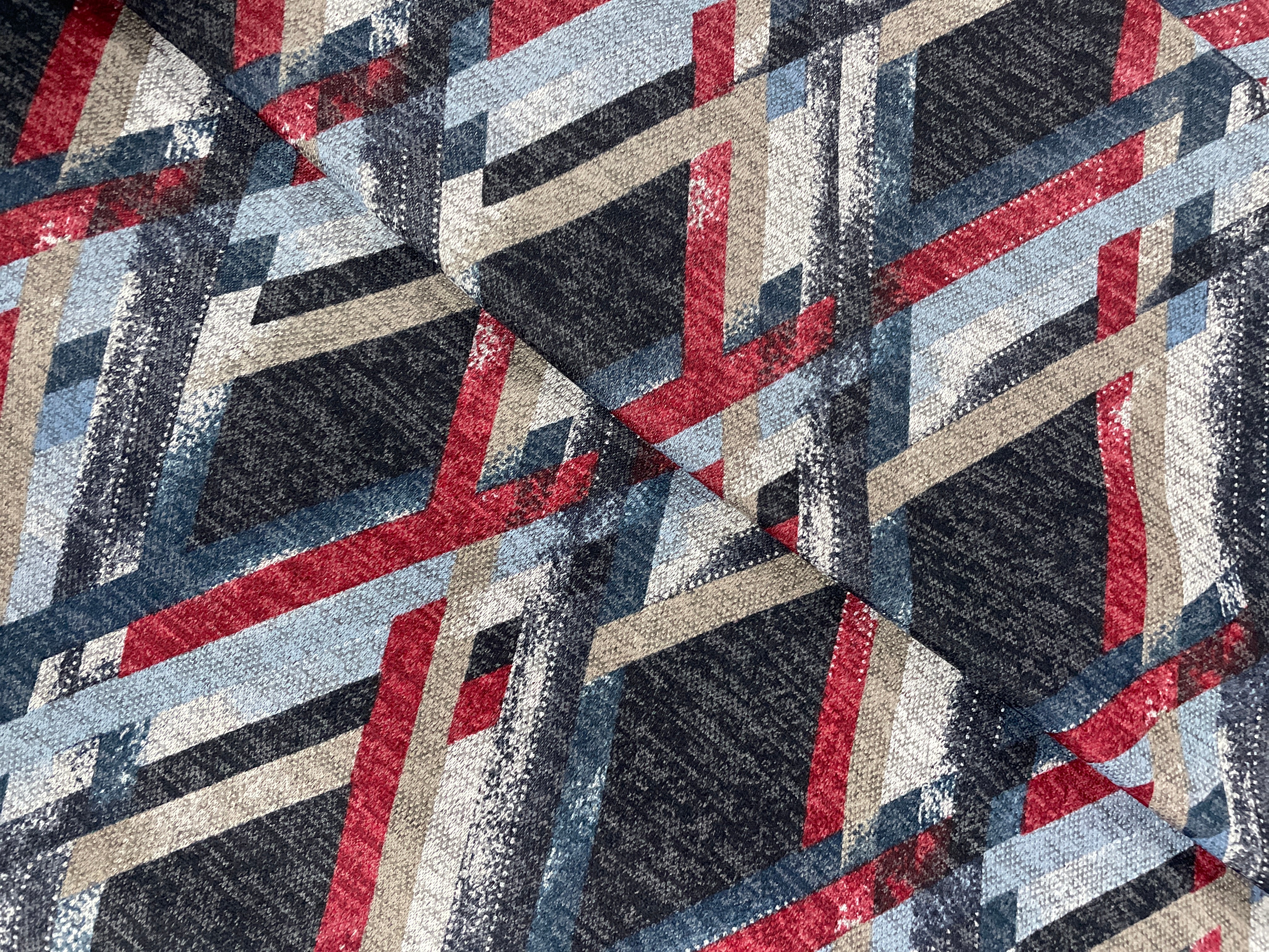 Red Multicolor Chevron Floral Karachi Lycra Fabric - Kapda Shop