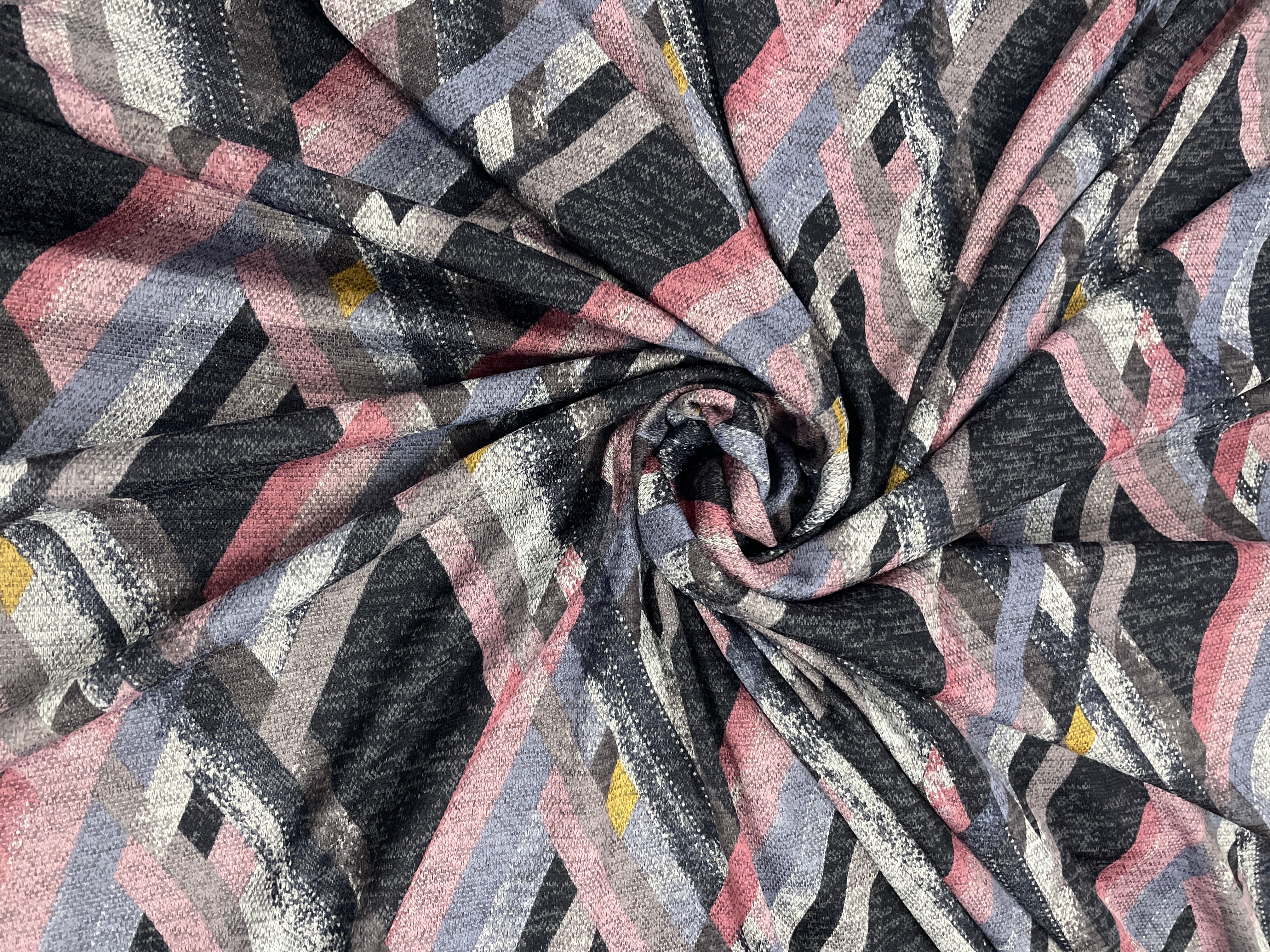 Pink Multicolor Chevron Floral Karachi Lycra Fabric - Kapda Shop