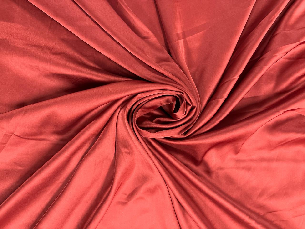 Rust Red Plain Armani Satin Lycra Fabric - Kapda Shop