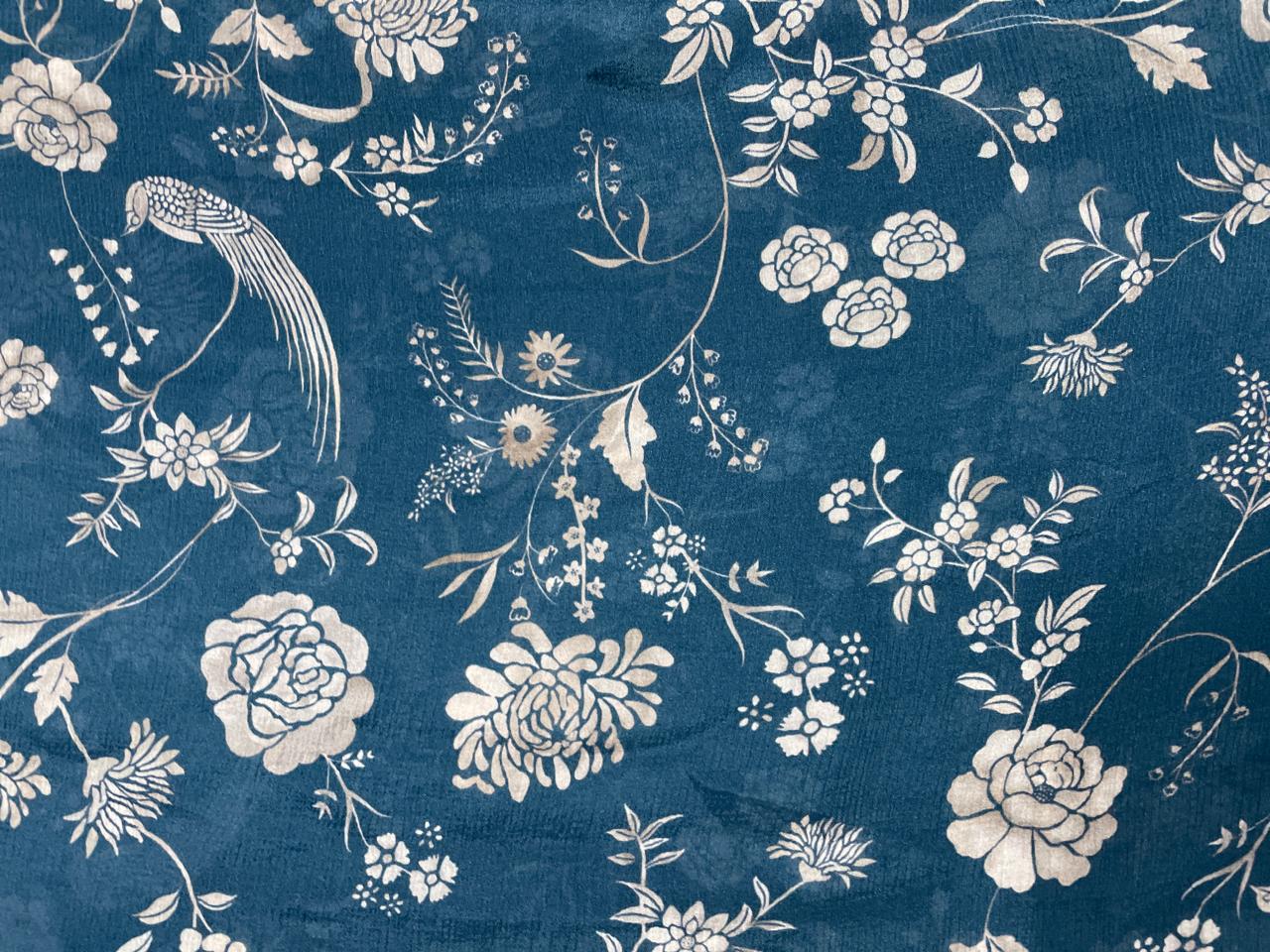 Teal Blue Floral Chiffon Fabric - Kapda Shop