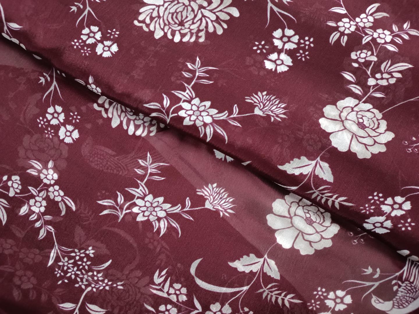 Wine Floral Chiffon Fabric - Kapda Shop