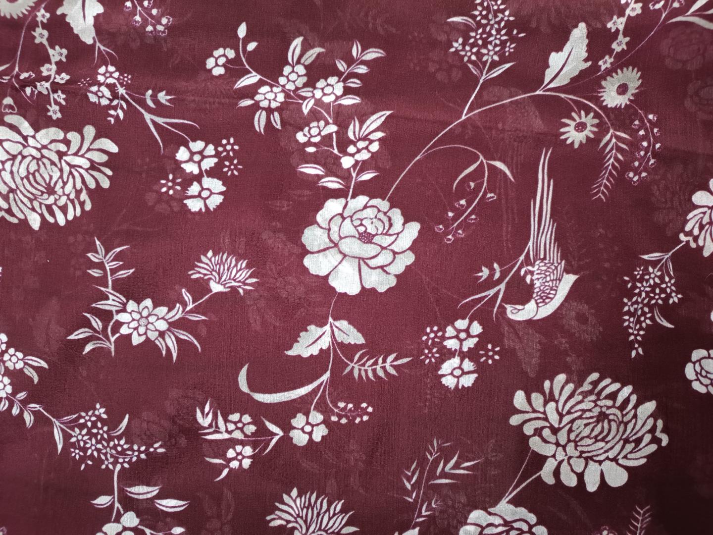 Wine Floral Chiffon Fabric - Kapda Shop