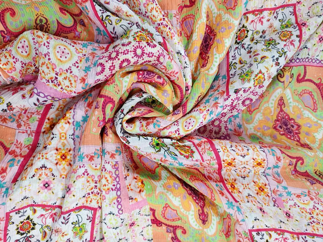 Multicolor Abstract Chiffon Fabric - Kapda Shop