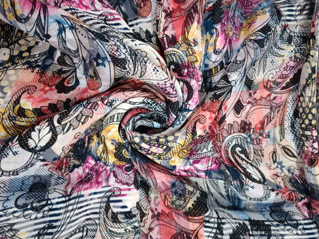 Multicolor Floral Chiffon Fabric - Kapda Shop