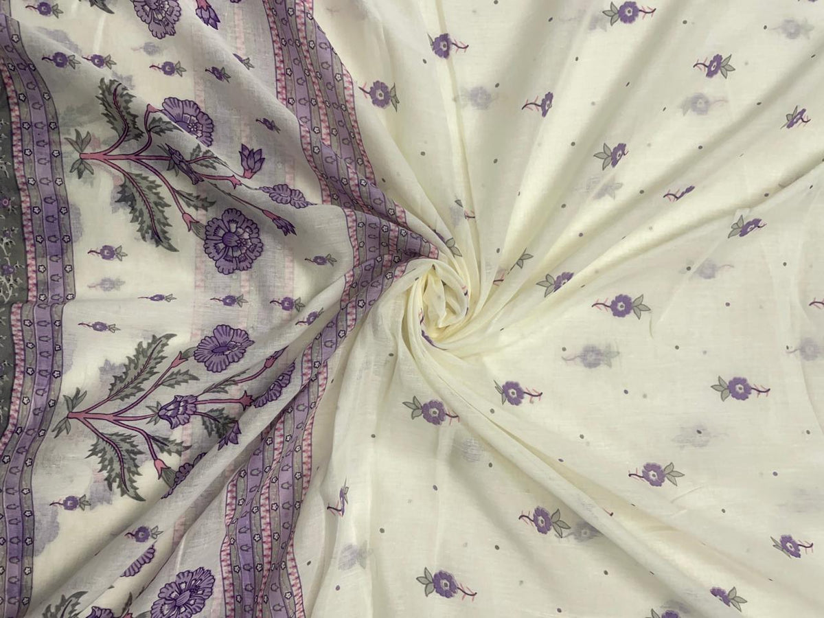 Light Purple Floral Cotton Dupatta - Kapda Shop