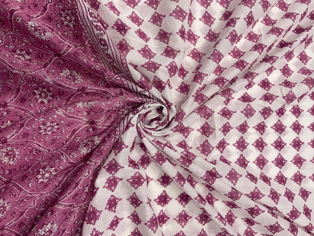 Pink Floral Cotton Dupatta Fabric - Kapda Shop
