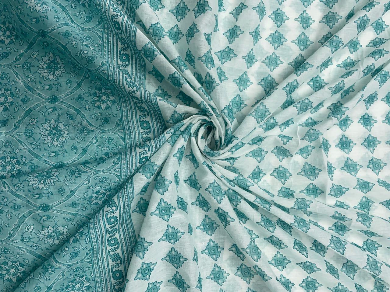 Sea Green Floral Cotton Dupatta Fabric - Kapda Shop