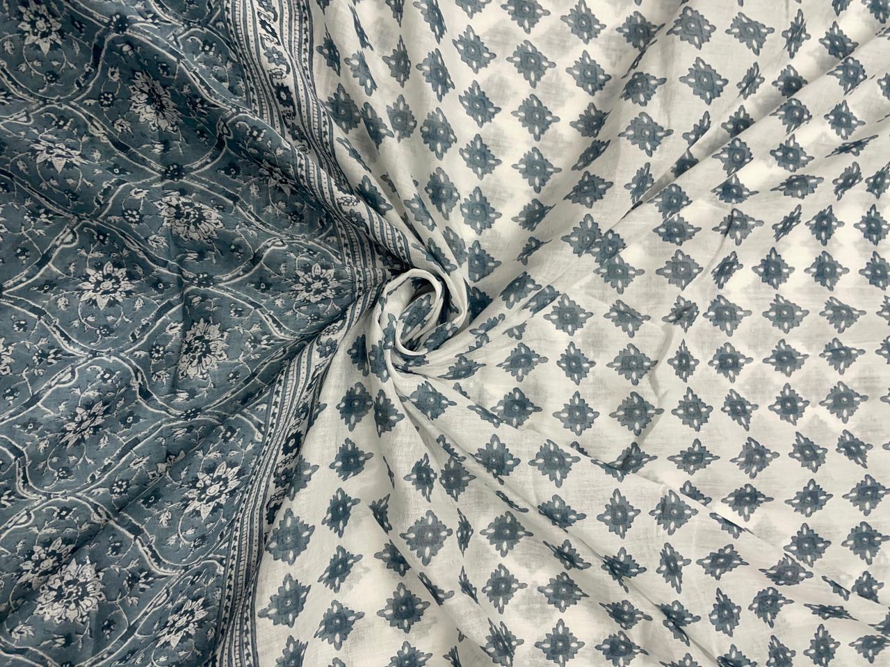 Grey Floral Cotton Dupatta - Kapda Shop