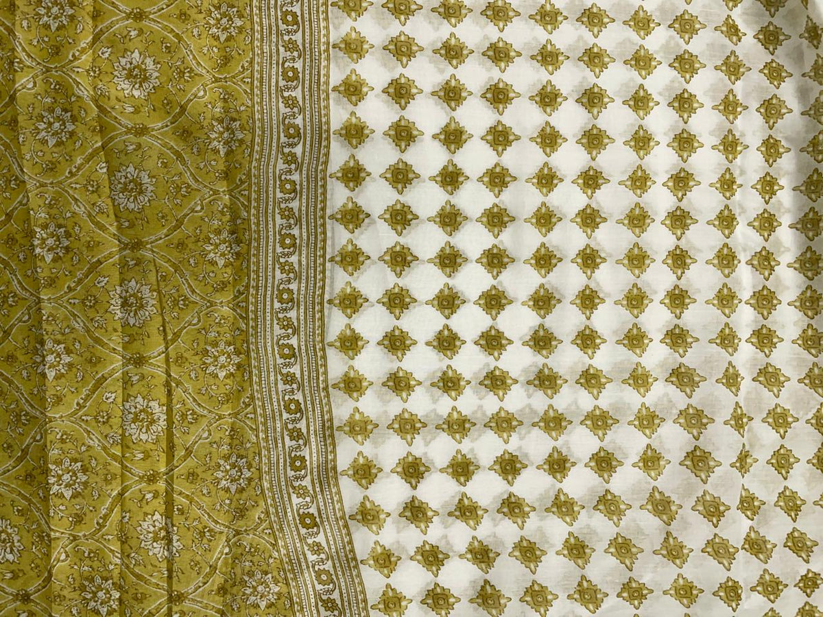 Yellow Floral Cotton Dupatta - Kapda Shop
