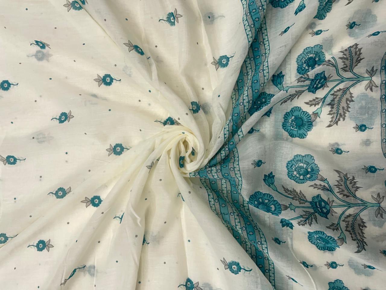 Light Blue Floral Cotton Dupatta - Kapda Shop