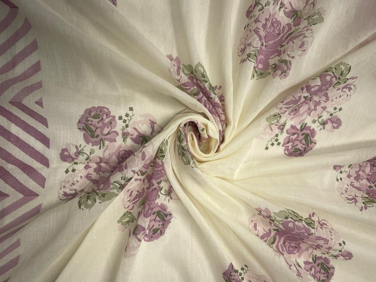 Light Purple Floral Cotton Dupatta - Kapda Shop