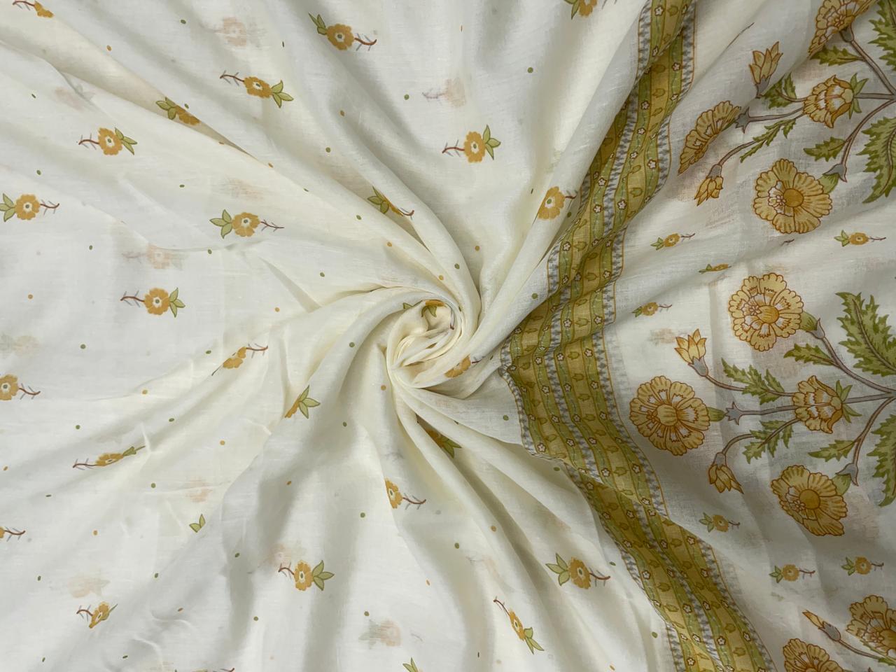 Yellow Floral Cotton Dupatta - Kapda Shop