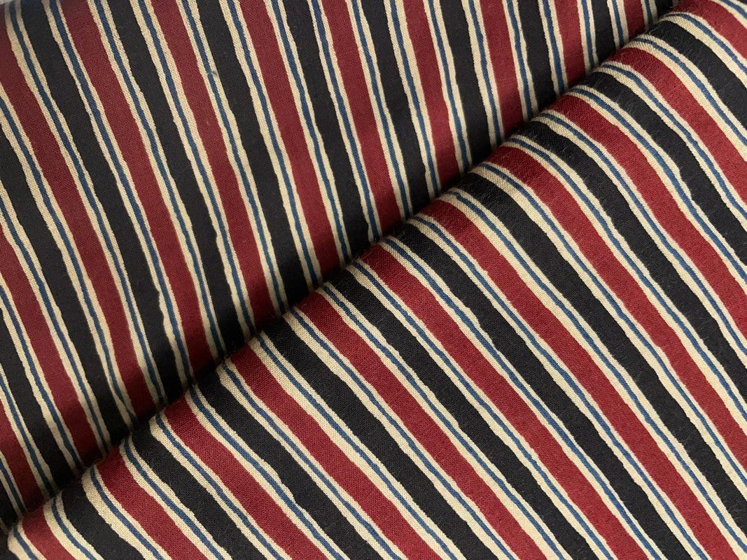 Maroon & Black Stripes Cotton Fabric - Kapda Shop
