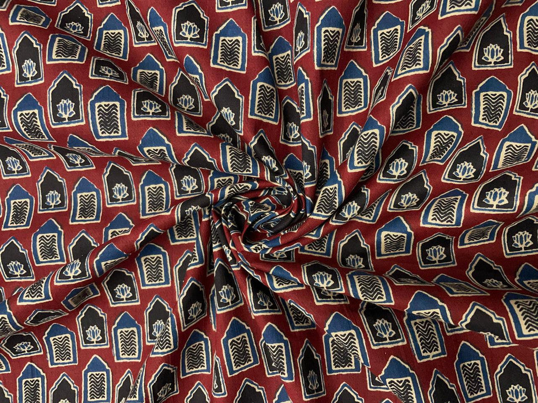 Maroon & Blue Abstract Cotton Fabric - Kapda Shop