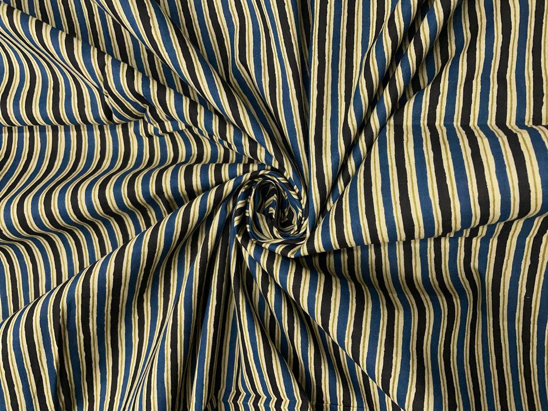 Blue & Black Stripes Cotton Fabric - Kapda Shop