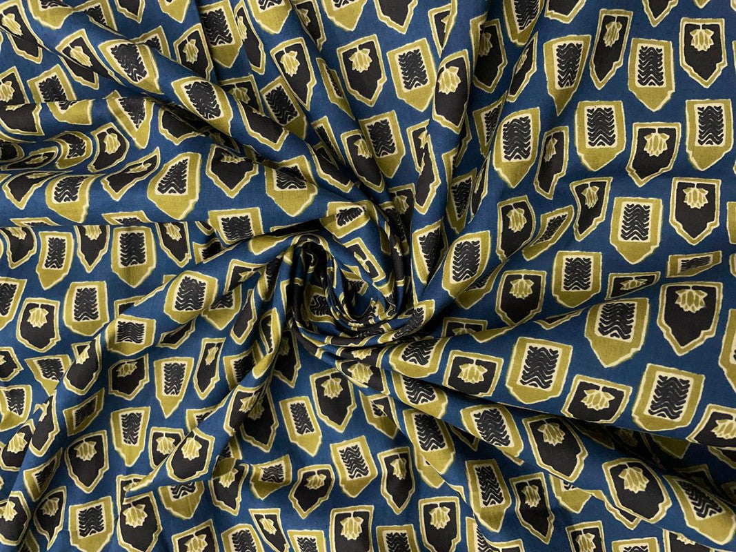 Blue & Black Abstract Cotton Fabric - Kapda Shop