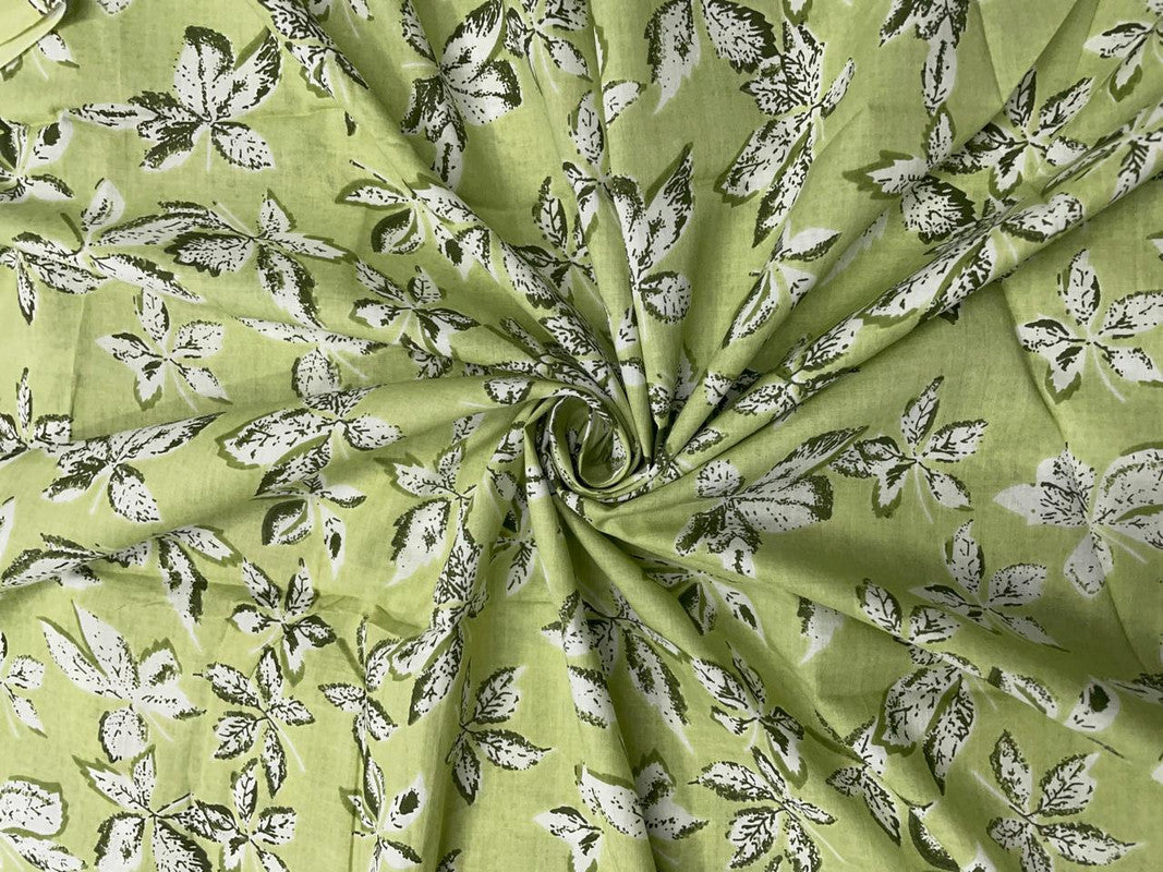 Light Green Floral Cotton Fabric - Kapda Shop