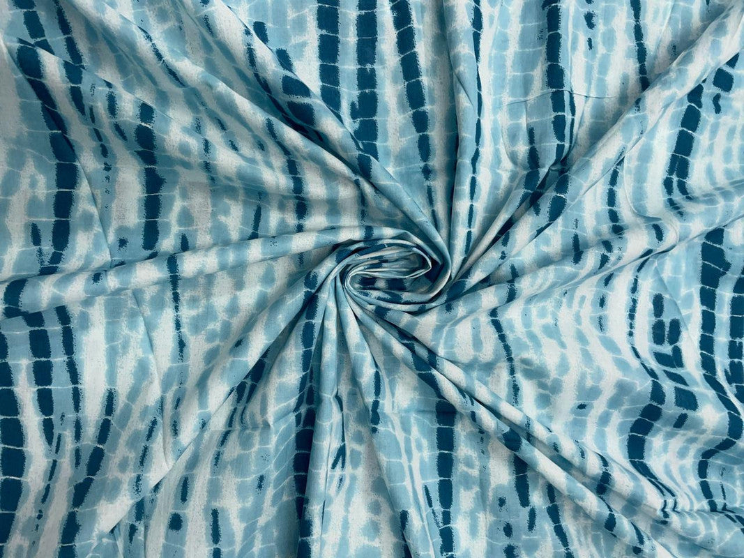 Sky Blue Stripes Shibori Cotton Fabric - Kapda Shop