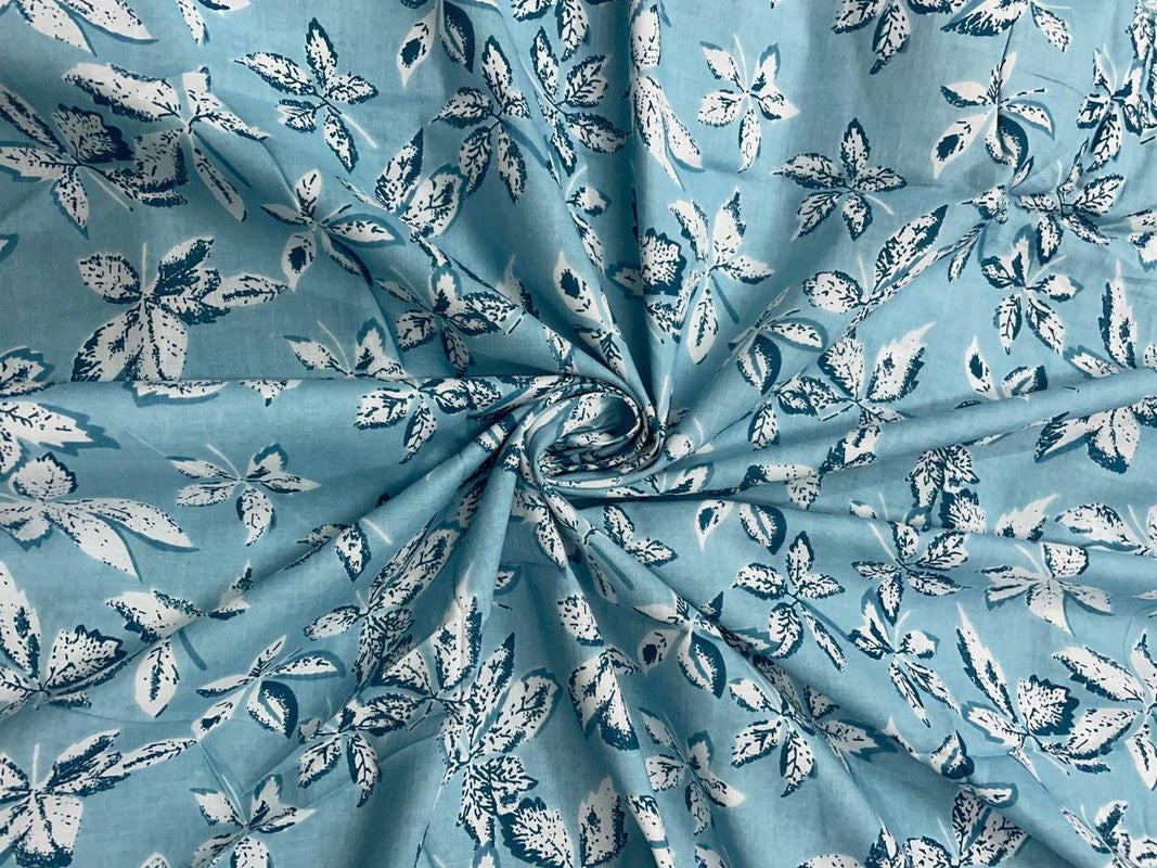 Sky Blue Floral Cotton Fabric - Kapda Shop